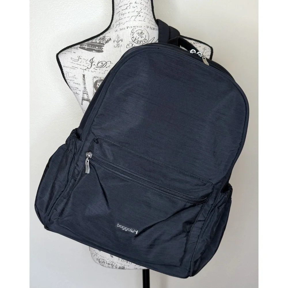 Baggallini RFID Travel Backpack Black Nylon Laptop Carry On Organizer Bag